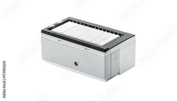 Obraz Modern, rectangular, office machine with paper tray, light gray, on a dark background