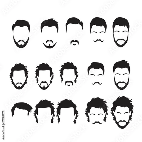 Obraz Hipster Vector Set, hair and beards,vector illustration set.