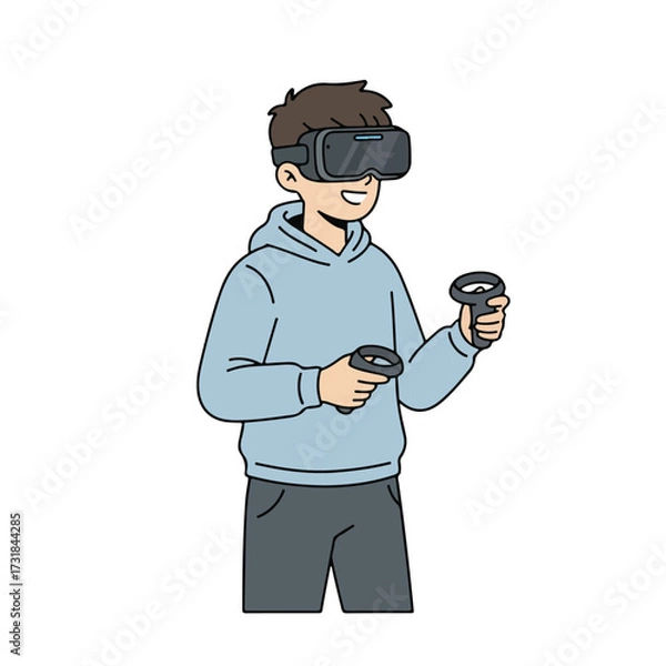 Fototapeta Vector of a child using VR
