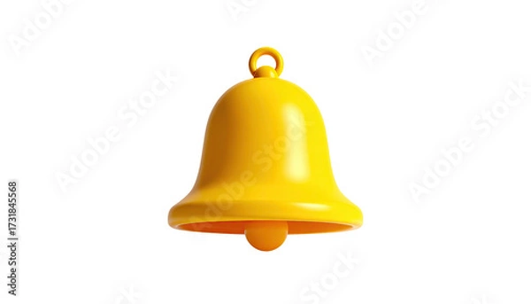 Fototapeta A vibrant yellow 3D bell icon against a stark black background, well-lit and shiny