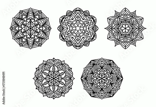Obraz Traditional Set of Mandala Vector on White Background. Floral Mandala Doodle Collection