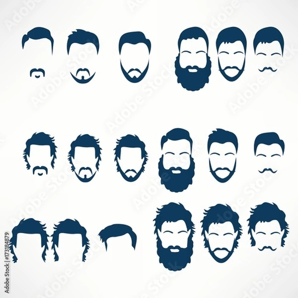 Fototapeta Hipster Vector Set, hair and beards,vector illustration set.
