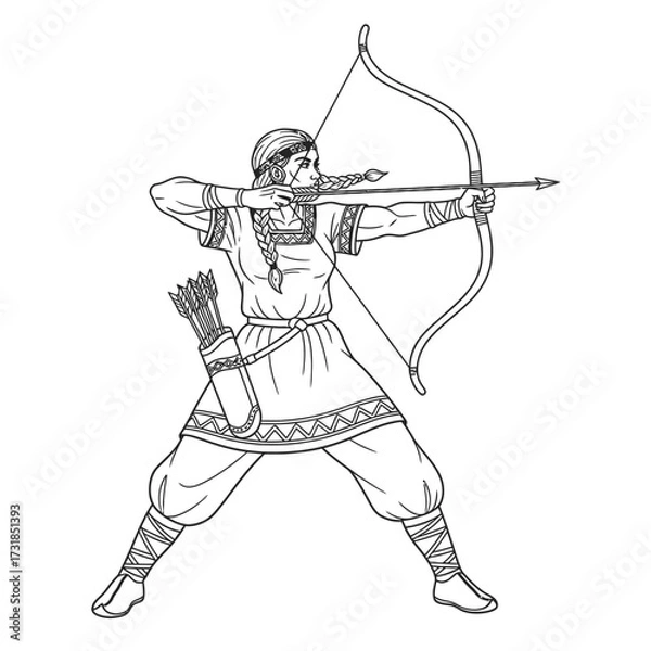 Fototapeta Dynamic Ancient Scythian Archer Line Art for Adults Precision and Strength