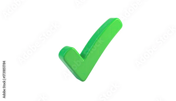 Obraz A 3D rendered, shiny green checkmark floating against a stark black background