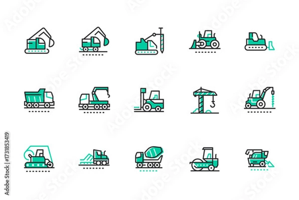 Fototapeta Construction machines - line design style icons