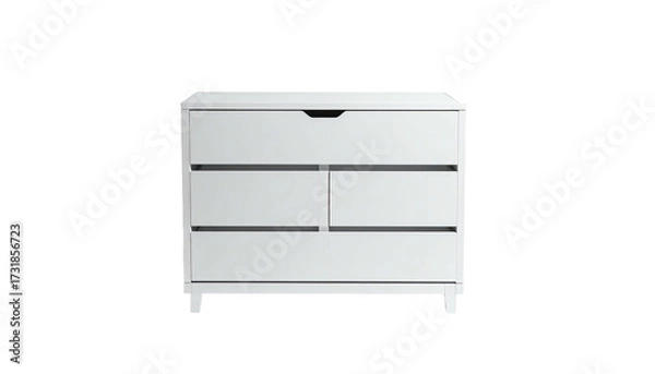 Obraz A modern white dresser with drawers of varying sizes, on a black background