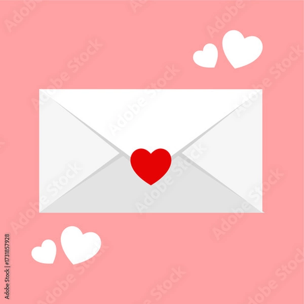 Fototapeta White envelope with heart stamp containing a love letter, perfect for romance, Valentine’s Day, or romantic communication, flat art design style.
