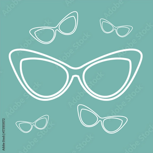 Fototapeta Retro party glasses in cateye style, line art design perfect for fashion themes, parties, or women's accessories illustrations for infographics or web.
