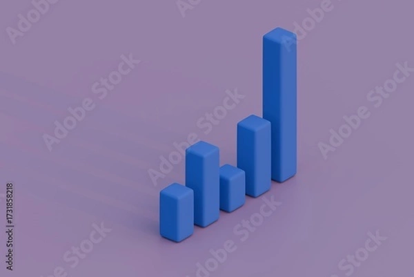 Fototapeta Blue 3D bar chart with long shadows on purple