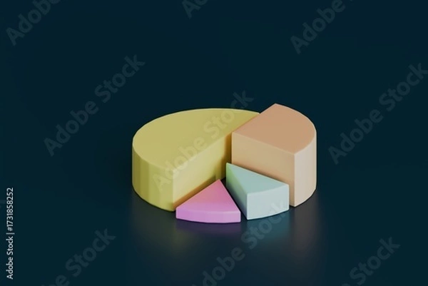 Obraz Pastel 3D pie chart with raised slices on dark teal