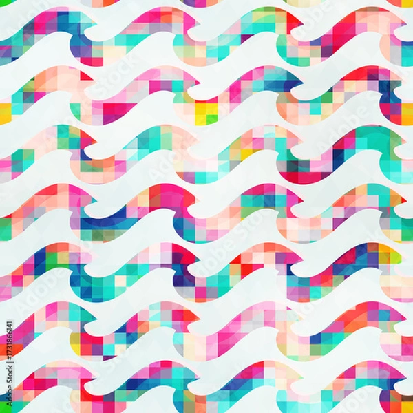 Fototapeta Pixel wave seamless pattern