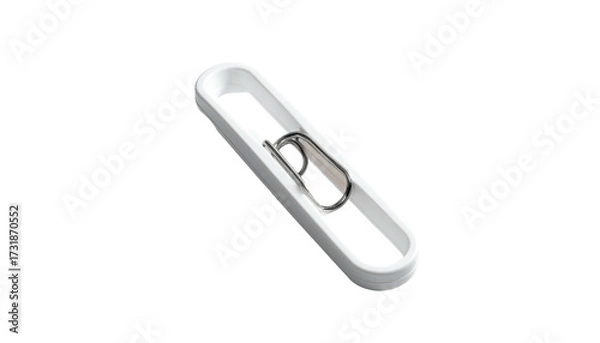 Obraz A white elongated shape, with a silver clip within its open rectangular center
