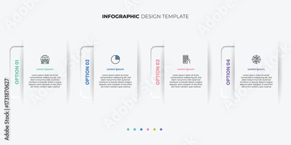 Fototapeta Business infographic template. 4 Step timeline journey. Process diagram, 4 options on white background, Info graph elements