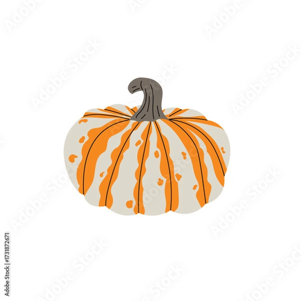 Obraz Autumn pumpkin in flat minimalistic style. Decorative fall vegetable with black outlines in simple design. Seasonal farm harvest. Vector illustration isolated on white background.