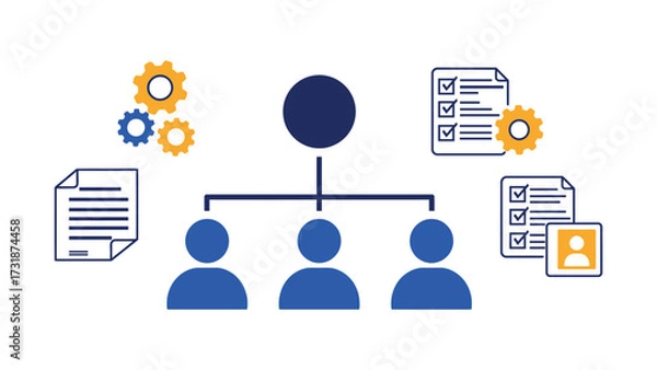 Fototapeta Organizational chart showing leader with connected team roles and HR structure