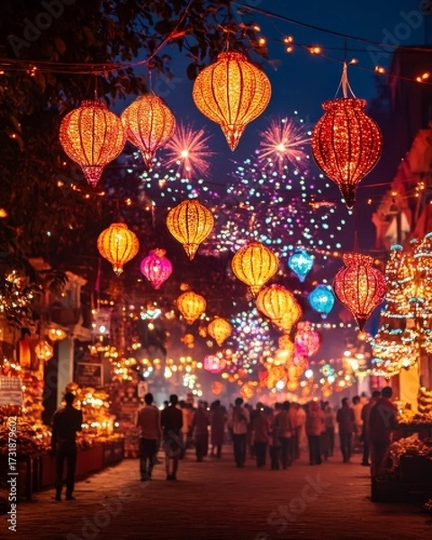Fototapeta Festival lanterns night celebration cultural joyful lights