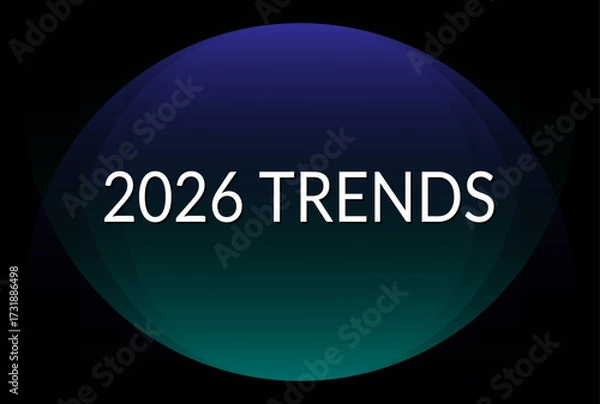 Fototapeta Vector banner with large white "2026 Trends" text on black background with gradient half-rounds