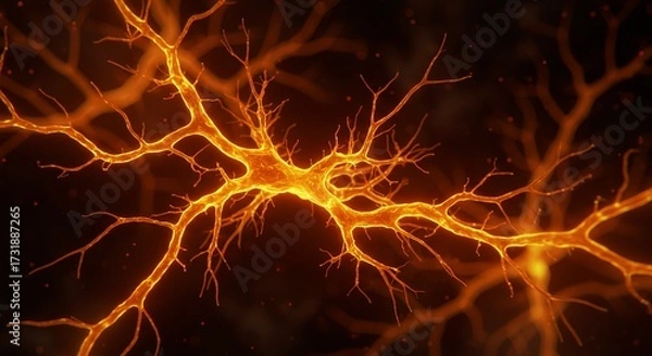 Fototapeta Glowing Neural Tree - Bioluminescent Neuron Structure AI-Generated for Science Media, Medical Art