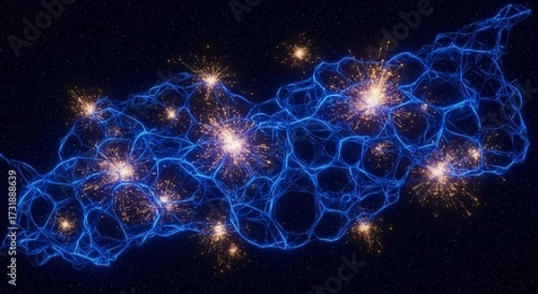Fototapeta Cosmic Web of Galaxies - Glowing Universe Structure AI-Generated for Science Media, Education