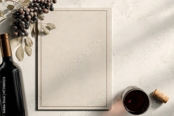 Fototapeta Elegant Wine Tasting Flatlay with Blank Paper and Grapes - Mockup