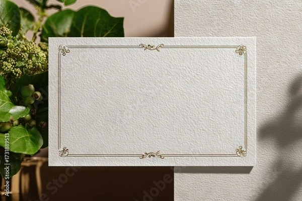 Fototapeta Classic Blank Invitation Card Mockup with Botanical Elements
