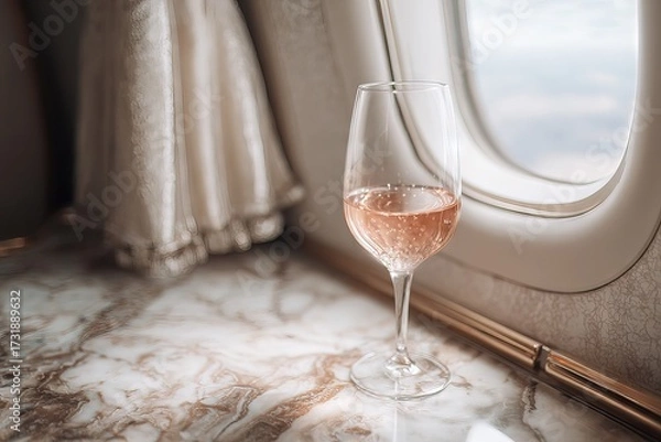 Fototapeta Sparkling Rosé Wine Poured for a Luxurious In-Flight Experience