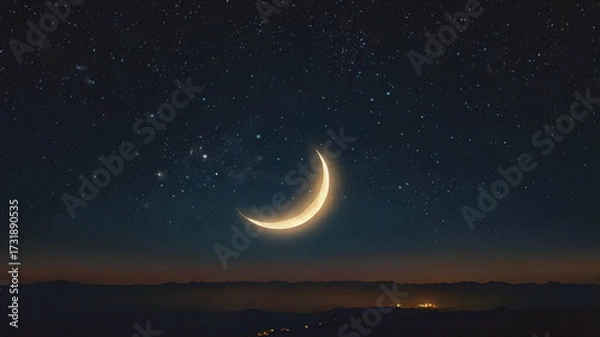 Obraz Crescent moon. light from the sky. Night sky with stars