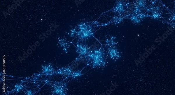 Fototapeta Cosmic Neural Network - Glowing Data Nodes AI-Generated for Tech Presentations, AI Concepts