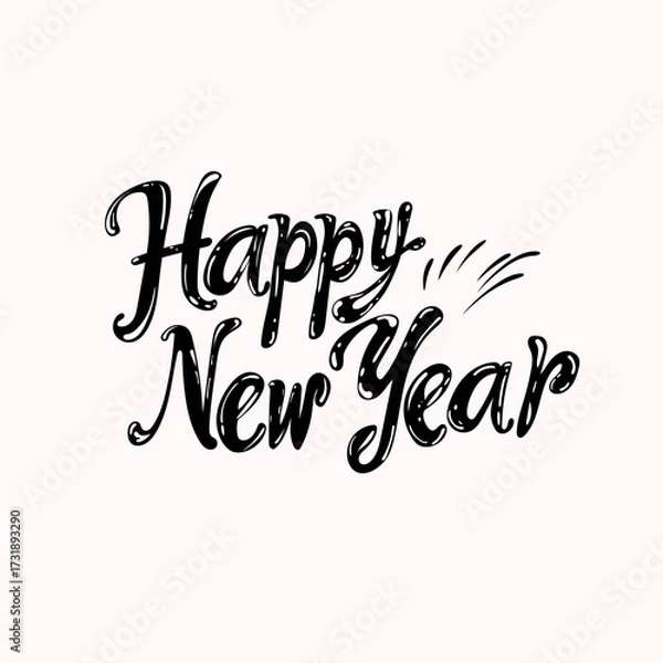 Obraz A New Year's vector sticker featuring a hand-drawn "Happy New Year" wish. This whimsical design is cleanly isolated on a white background, perfect for adding a festive touch to digital greetings.
