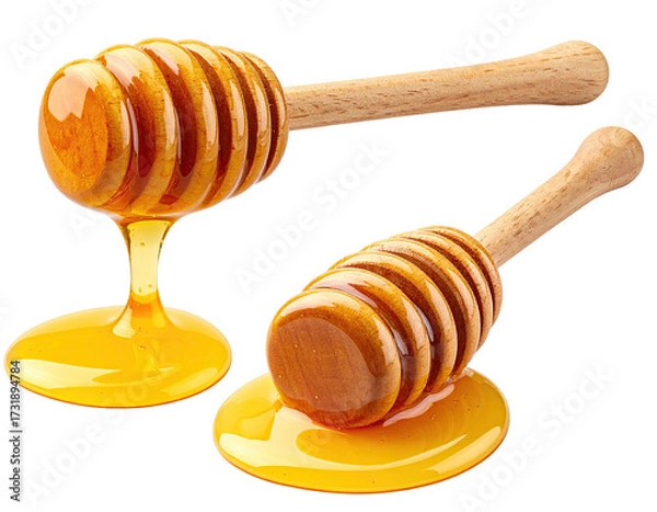 Fototapeta Three honey dippers dripping with honey