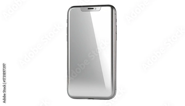 Fototapeta Sleek, modern smartphone device against black background, featuring a bright screen