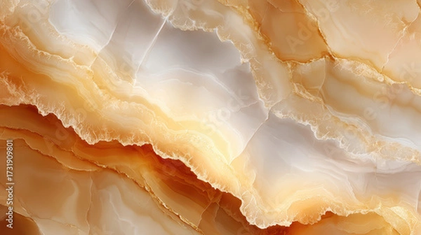 Fototapeta Ethereal Marble: A close-up reveals an exquisite display of flowing marble, the golden and cream hues intertwining, showcasing natural beauty and luxury.