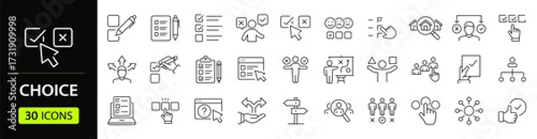 Fototapeta Choice Web Icon Set in Line Style. Collection of Selection Linear Icons, Including decision, option, choose, quiz, option, preference, list, possibility, decide, dilemma and More. Editable Stroke