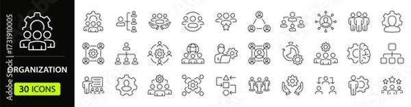 Fototapeta Organization management set of web icons in line style. Human resource linear icon collection. Containing business people, teamwork, structure, hierarchy, leadership and more. Editable stroke