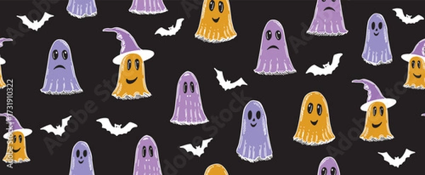 Fototapeta Halloween, a ghost pattern on a black background