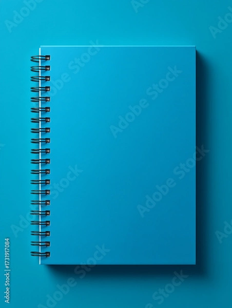 Fototapeta Spiral notebook mockup in marina blue color on a flat surface, showcasing minimalistic design with copy space for creative projects and presentations mockup