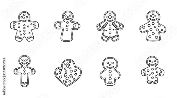Fototapeta set of Christmas cookies vector line art