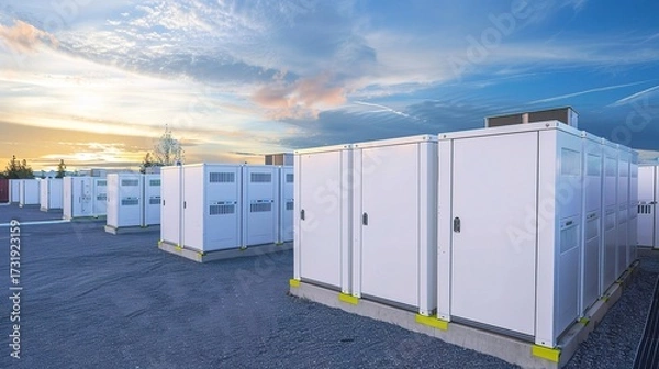 Fototapeta Storage battery with a robust plastic or metallic case, positive and negative terminals, and labeled capacity indicators, used for backup power in homes, factories, or electronic devices, placed on a 