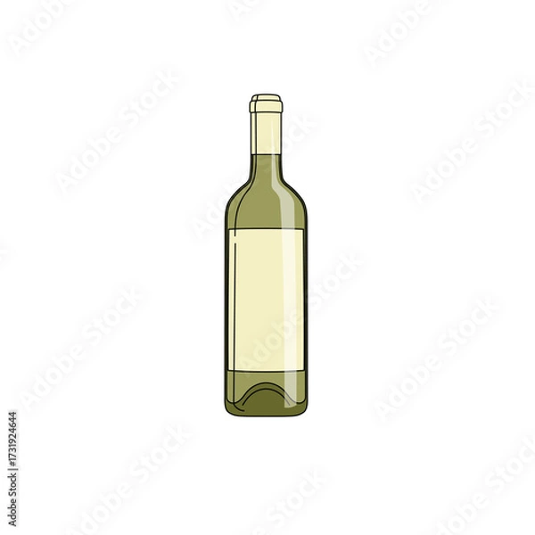 Obraz White wine bottle in minimal flat design. Winery and wine menu card object icon. Vector illustration on white background.