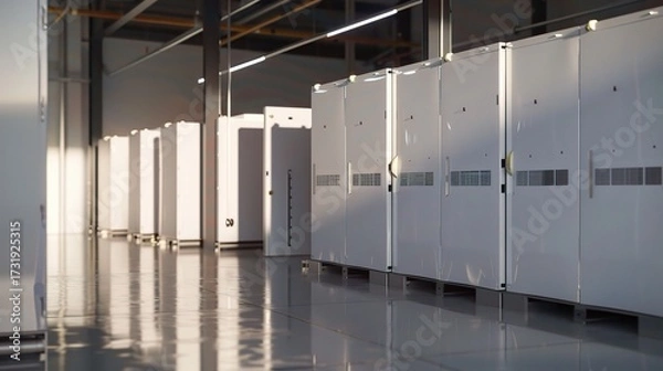 Fototapeta Storage battery with a robust plastic or metallic case, positive and negative terminals, and labeled capacity indicators, used for backup power in homes, factories, or electronic devices, placed on a 