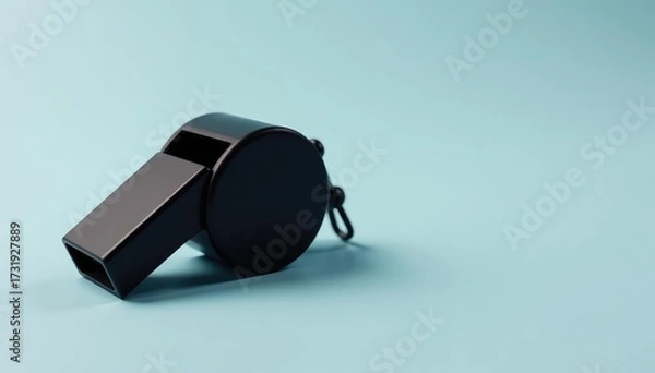 Fototapeta Classic black plastic whistle, simple design, clean background , object, black whistle