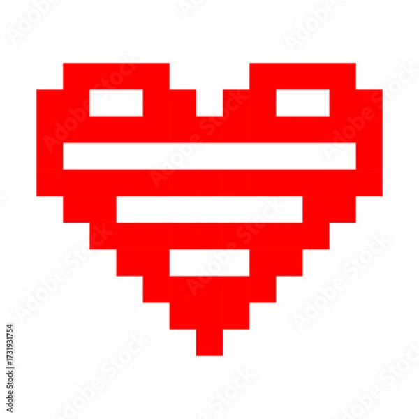 Obraz Pixel art red heart with striped white lower half, retro 8 bit icon symbolizing balance, creativity, romance, and digital Valentine's Day decoration