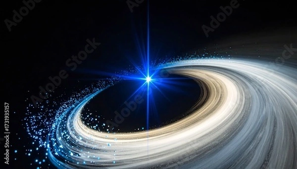 Obraz A Radiant Blue Starlike Burst Against a Stark Black Backdrop Filled with Glowing Particles and a Cosmic Spiral