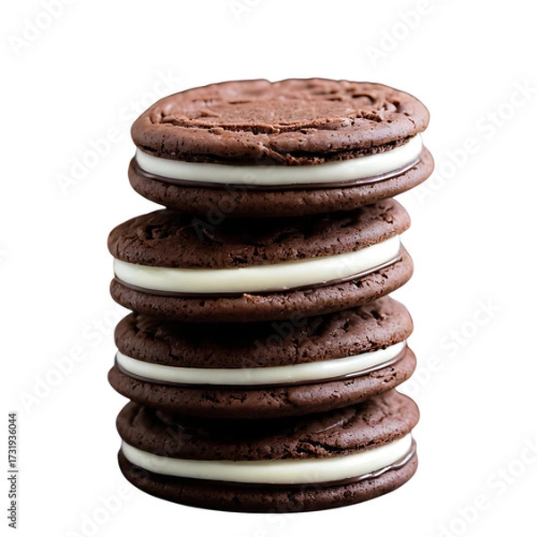 Fototapeta Stack of Four Chocolate Sandwich Cookies with Cream Filling on a transparent background PNG 