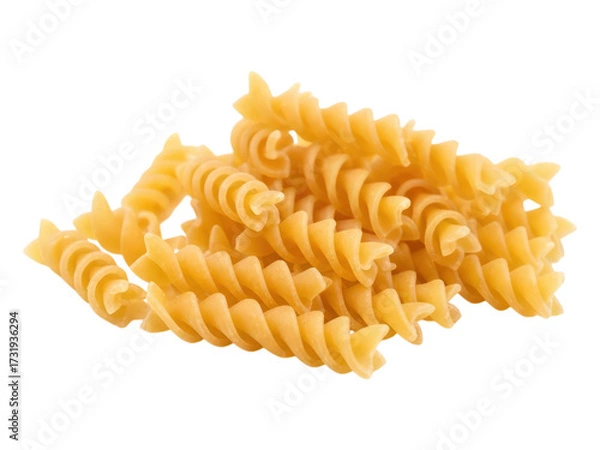 Fototapeta Golden fusilli pasta spirals appetizing food photography isolated object
