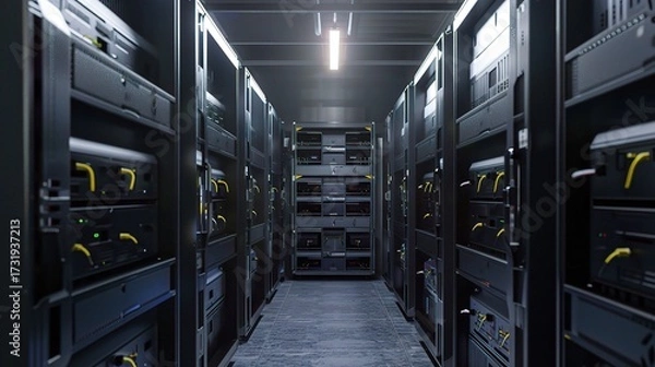 Fototapeta Storage battery with a robust plastic or metallic case, positive and negative terminals, and labeled capacity indicators, used for backup power in homes, factories, or electronic devices, placed on a 