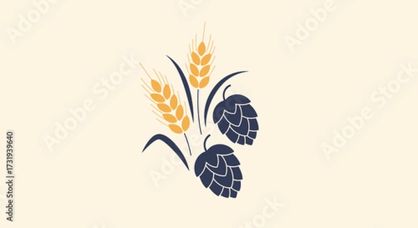Obraz Flat vector wheat ears and hops composition minimal design illustration