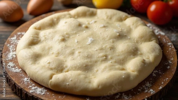 Fototapeta Raw basic pizza dough ready to put ingridients on it. 