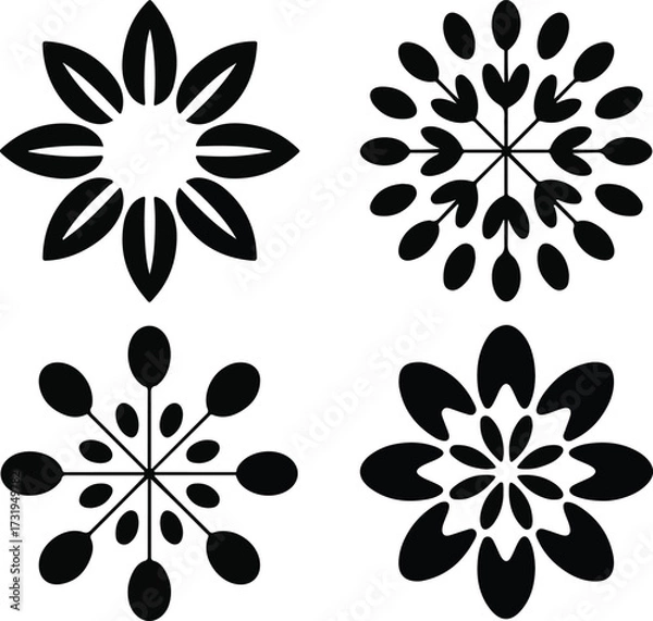 Fototapeta Collection of four decorative stylized floral and botanical elements for design projects vector