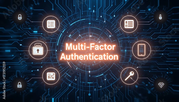 Fototapeta Multi-Factor Authentication (MFA) Technology for Enhanced Cybersecurity, Strong User Identity Verification, Encrypted Access Control, and Secure Digital Authentication Across Applications, Devices